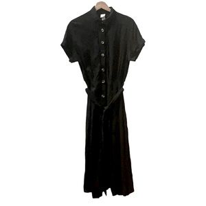 H&M Black Collared Short Sleeve Button Front Midi Dress